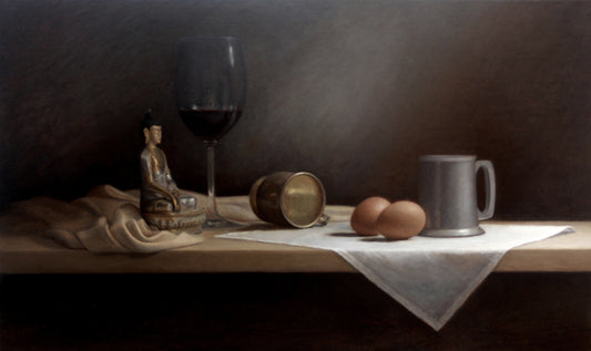 Original Painting: "Still Life with Wine, Eggs and Buddha"